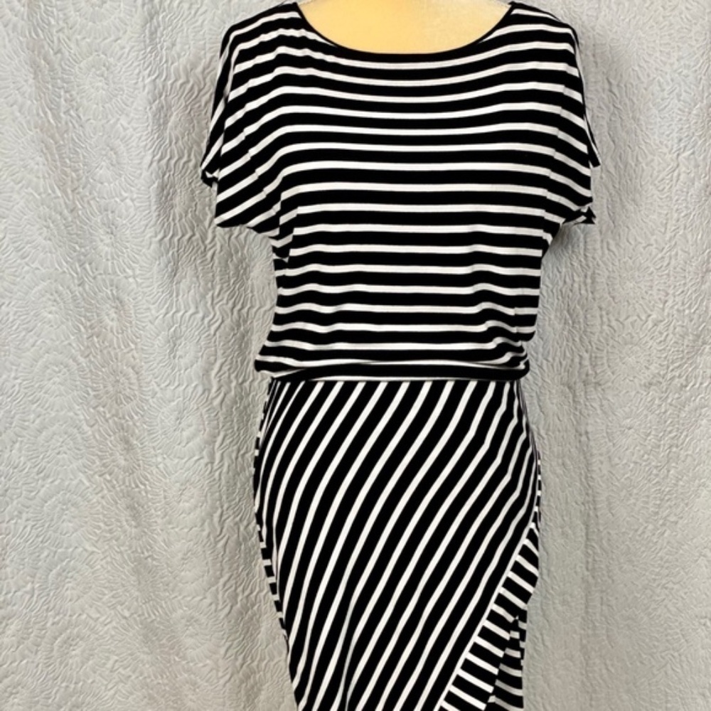 White House Black Market Stripe Wrap Skirt Asymmetrical Dress - Picture 2 of 13